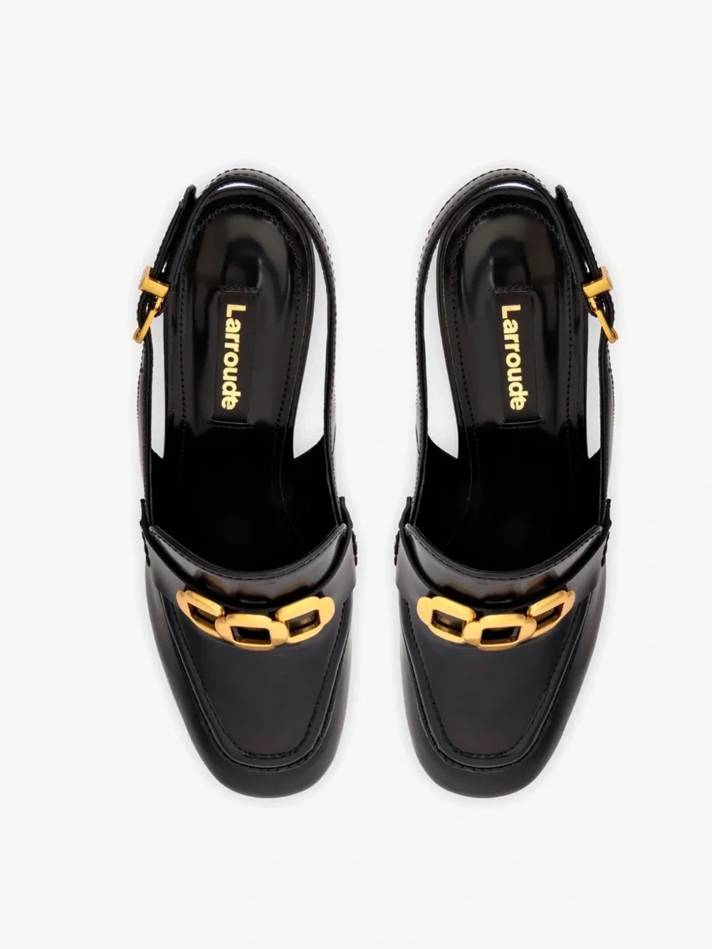 Larroude Harrington Glossy Black Platform Slingback Loafers Heels 7.5 NIB NWT